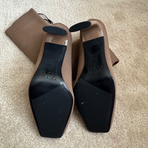 ZARA HEELED SOCK-STYLE ANKLE STRETCHY BOOTS SQUARE TOE BROWN - Picture 5 of 5